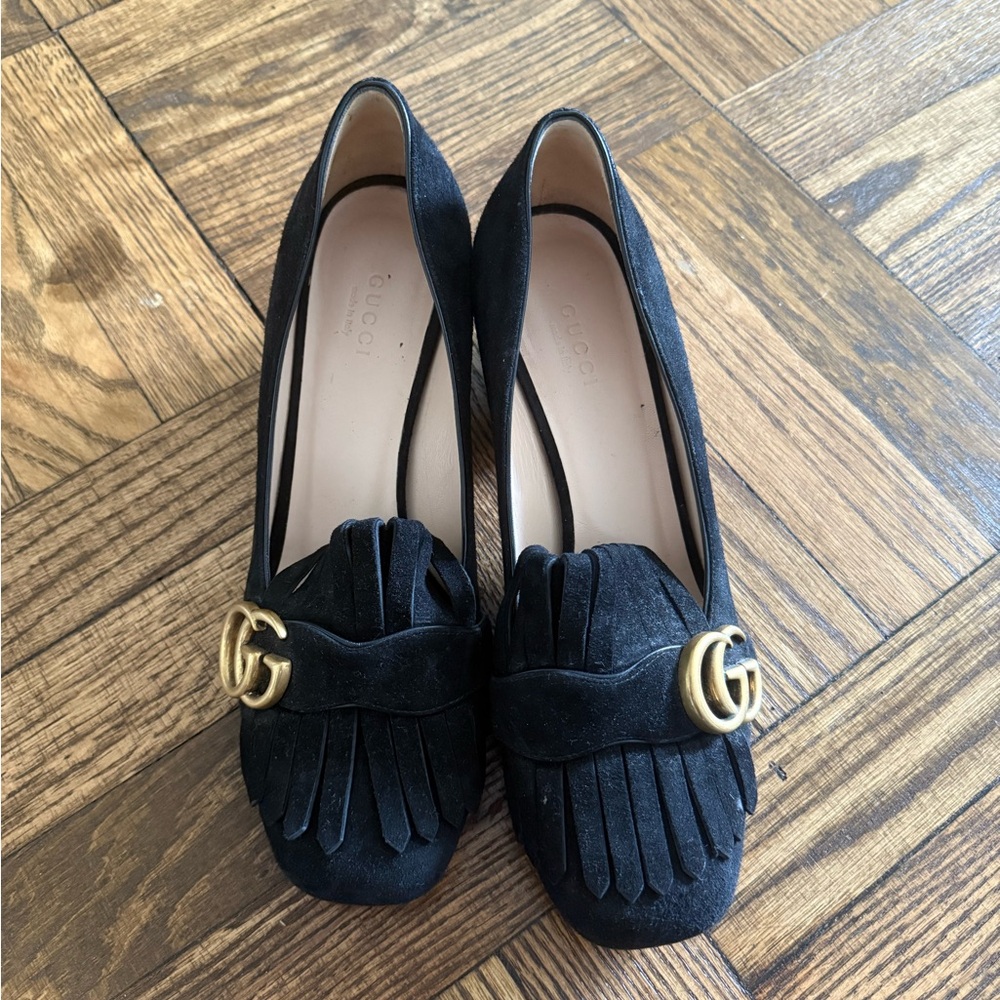 Gucci Black and Gold Heels with Iconic Design